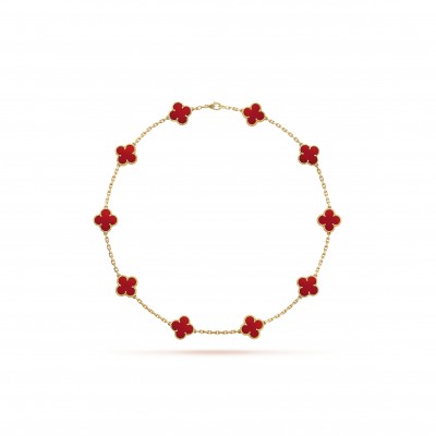 VAN CLEEF ARPELS VINTAGE ALHAMBRA NECKLACE, 10 MOTIFS - YELLOW GOLD, CARNELIAN  VCARD40600